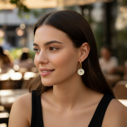 Gold vermeil, sterling silver disc and ball earrings.