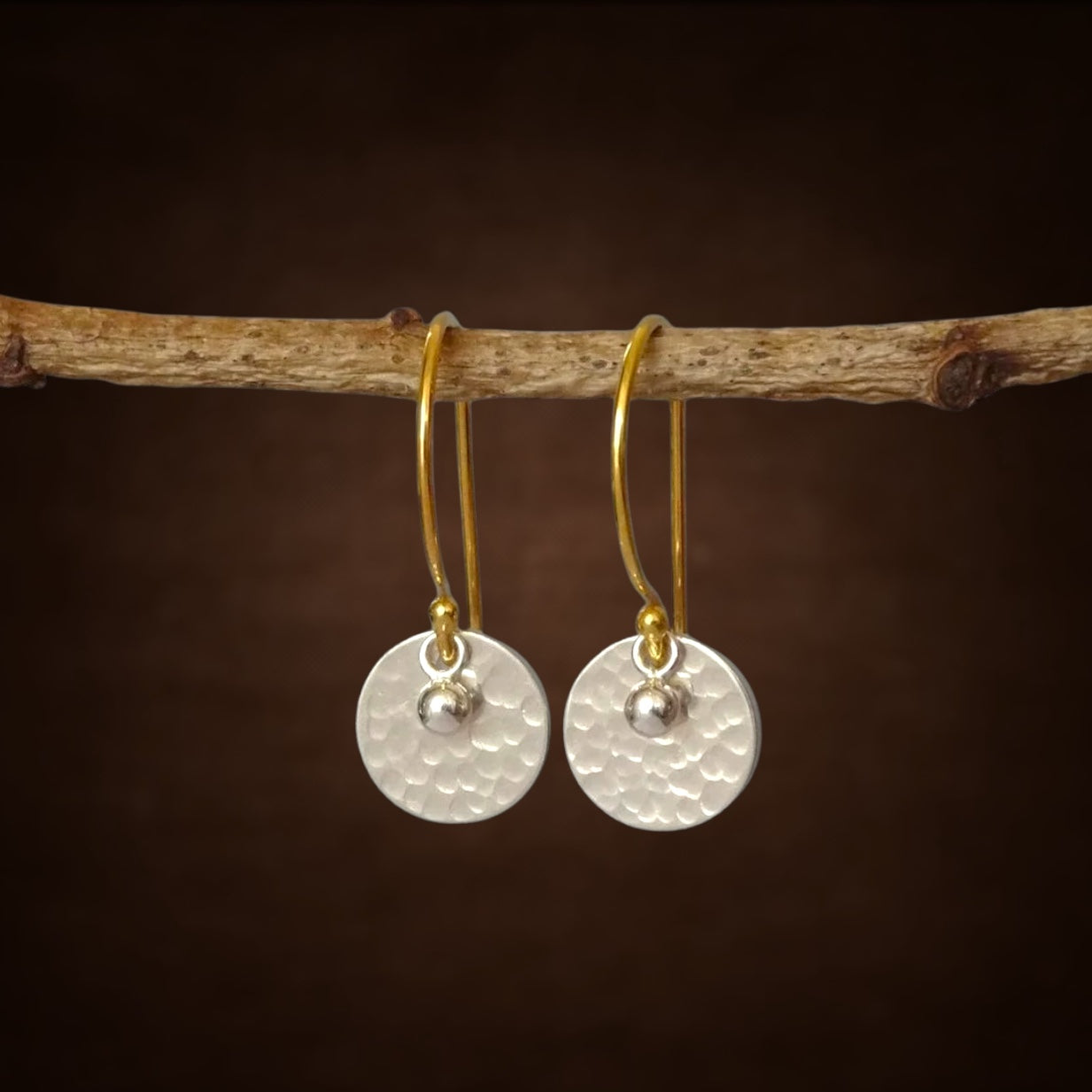 Gold vermeil, sterling silver disc and ball earrings.