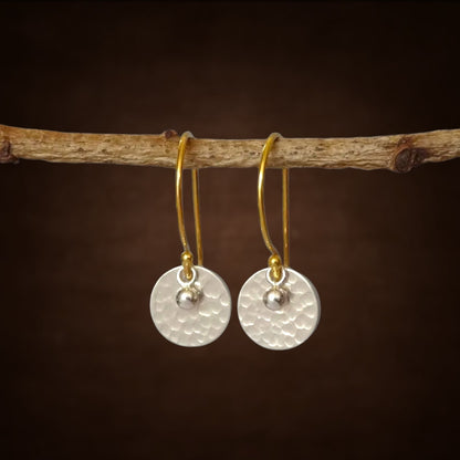 Gold vermeil, sterling silver disc and ball earrings.