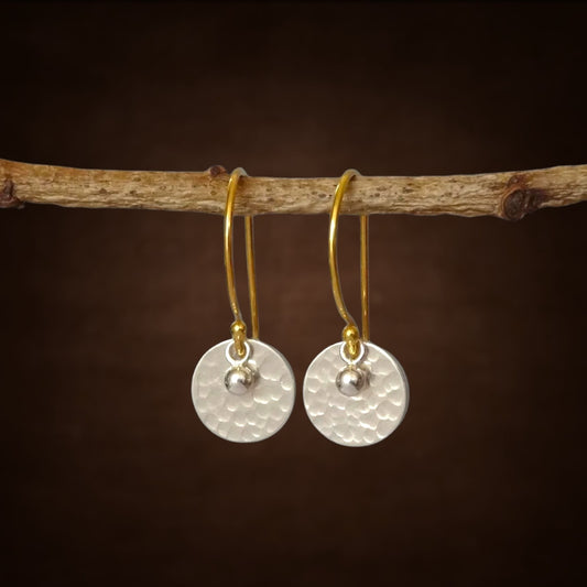Gold vermeil, sterling silver disc and ball earrings.