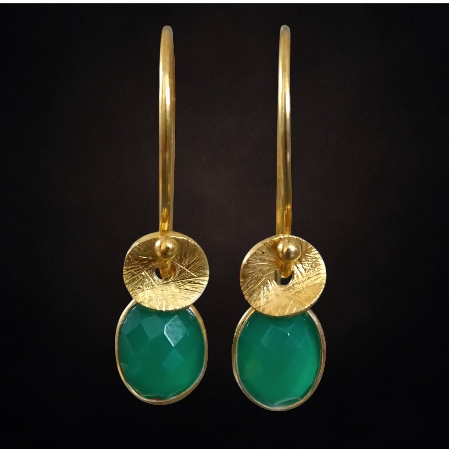 24k gold vermeil and green onyx earrings.