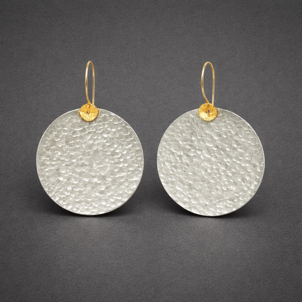 Large hammered sterling silver disc earrings