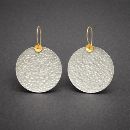 Large hammered sterling silver disc earrings