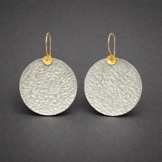 Large hammered sterling silver disc earrings
