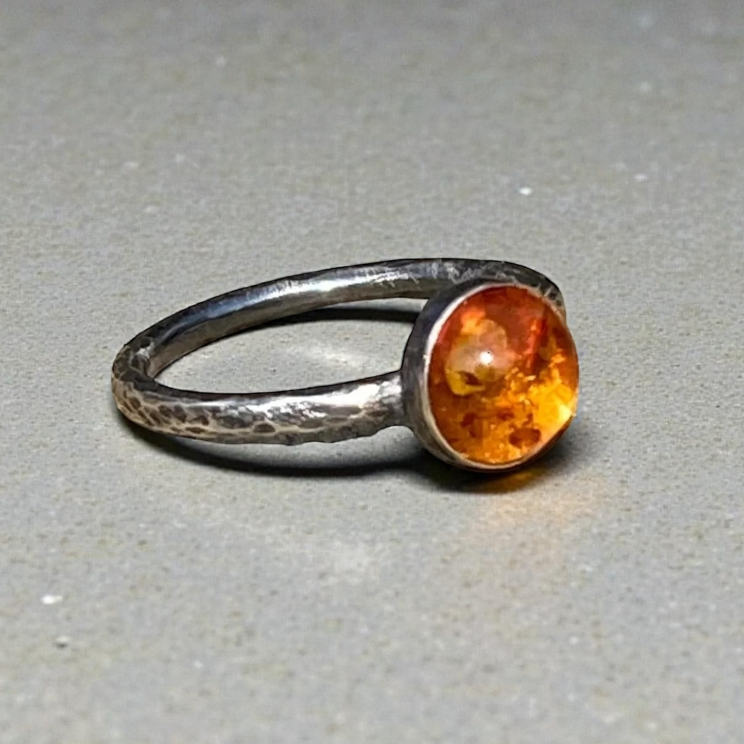 Amber rustic oxidised sterling silver ring. Made to order.