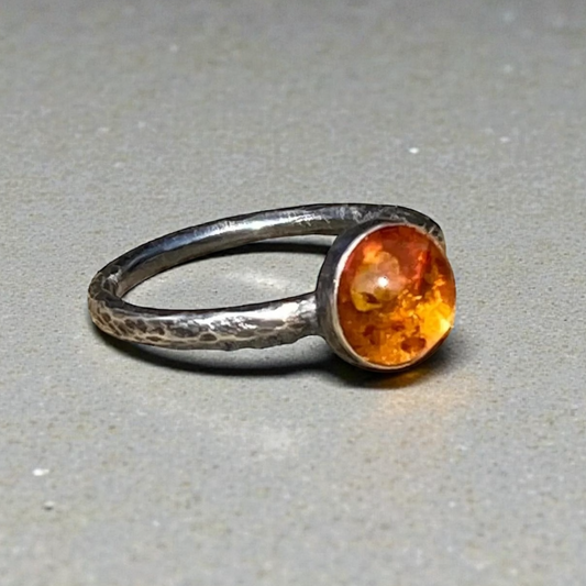 Amber rustic oxidised sterling silver ring. Made to order.