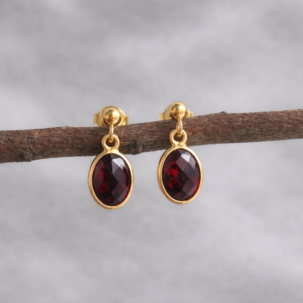 Garnet Gold Vermeil Drop Earrings – Also Available in Green Onyx, Citrine, Lapis Lazuli