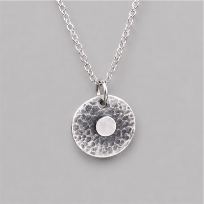 Handmade Sterling Silver Hammered Disc Necklace Textured and Oxidised Design