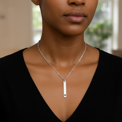 Hammered heart sterling silver rectangular necklace.