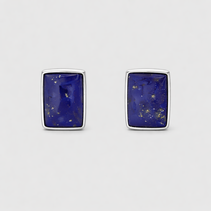 Lapis Lazuli Stud Earrings in 925 Sterling Silver – Rectangular Natural Blue Gemstone Studs