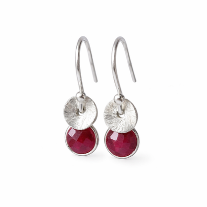 Sterling silver dangle ruby earrings. July birthstone earrings.