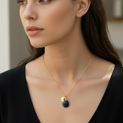 Sapphire & Crescent Moon Gold Vermeil Necklace