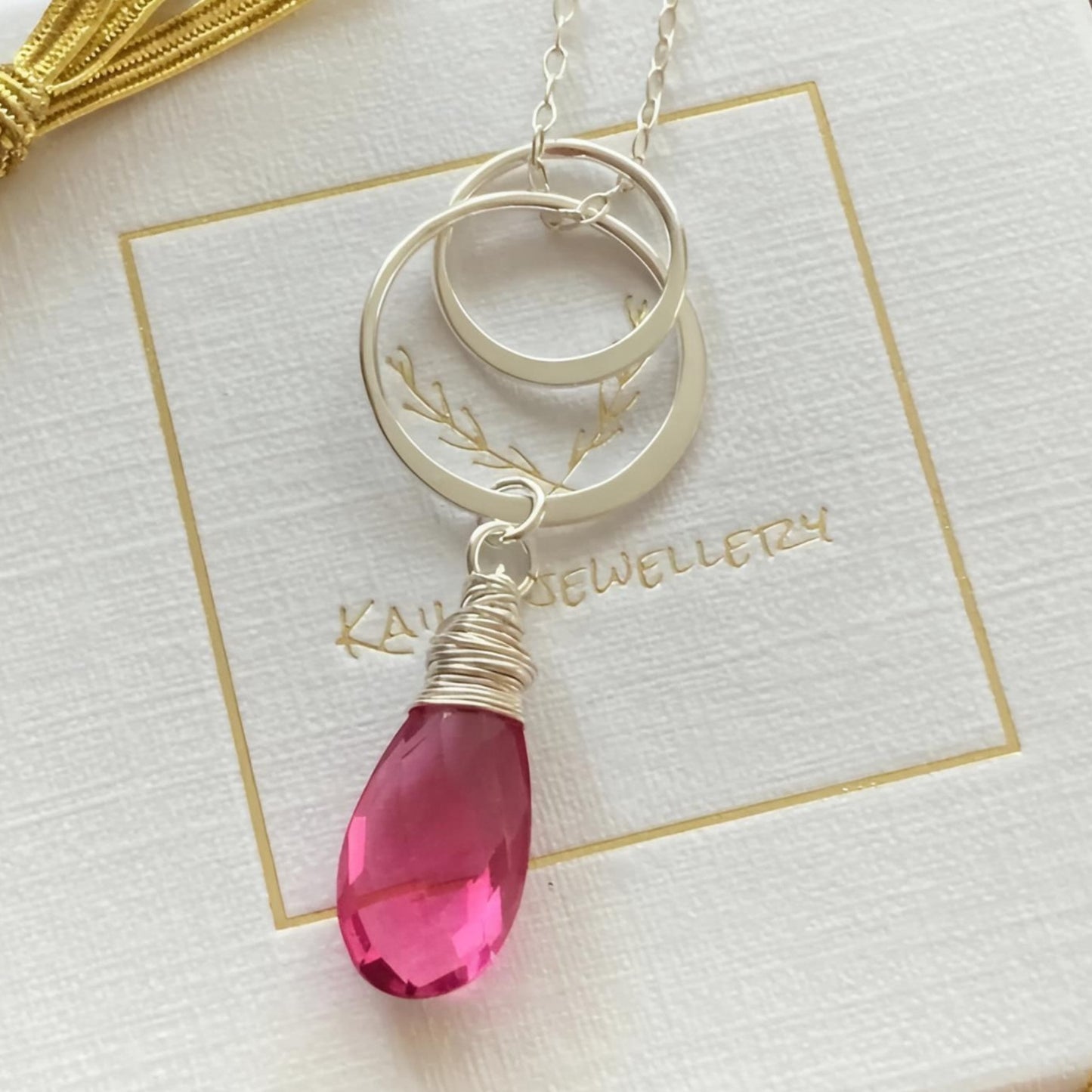 Tourmaline, two circles sterling silver necklace.