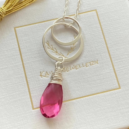 Tourmaline, two circles sterling silver necklace.