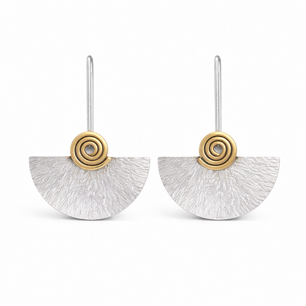 Sterling silver and 24k gold plated fan earrings.