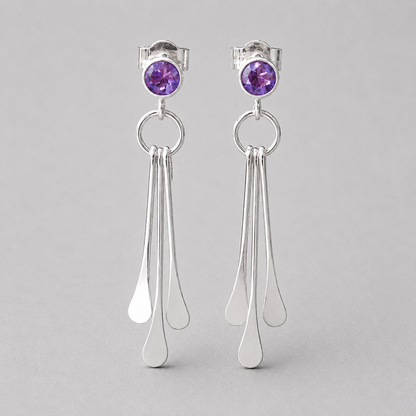 Amethyst sterling silver dangle stud earrings. February birthstone earrings.