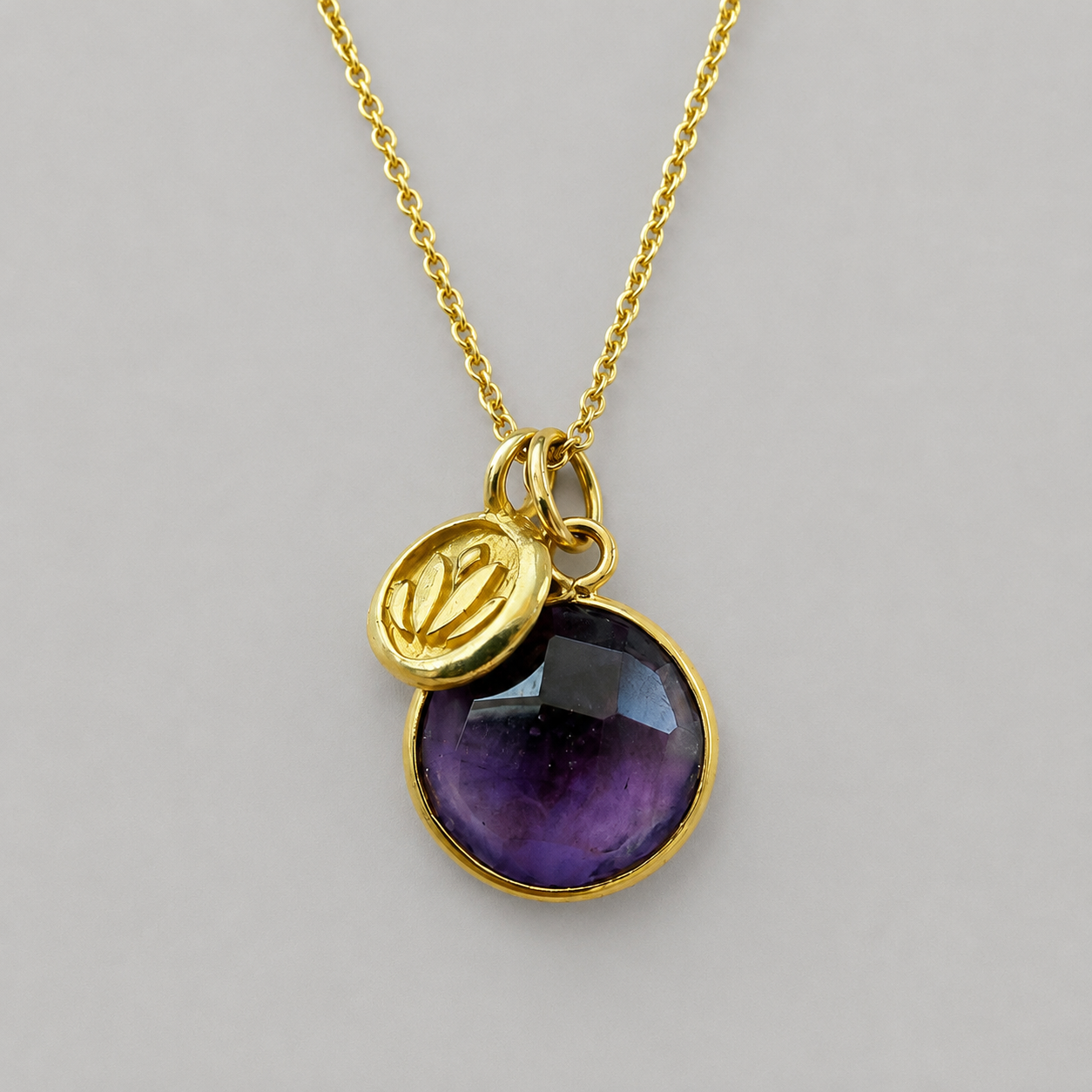 Natural Amethyst Necklace | 24k Gold Vermeil Lotus Pendant | February Birthstone Gift