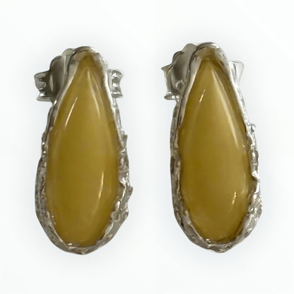 Sterling Silver and Yellow Amber Stud Earrings