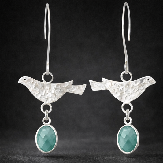 Amazonite Earrings – Sterling Silver Bird Dangle Earrings – Faceted Gemstone Drop