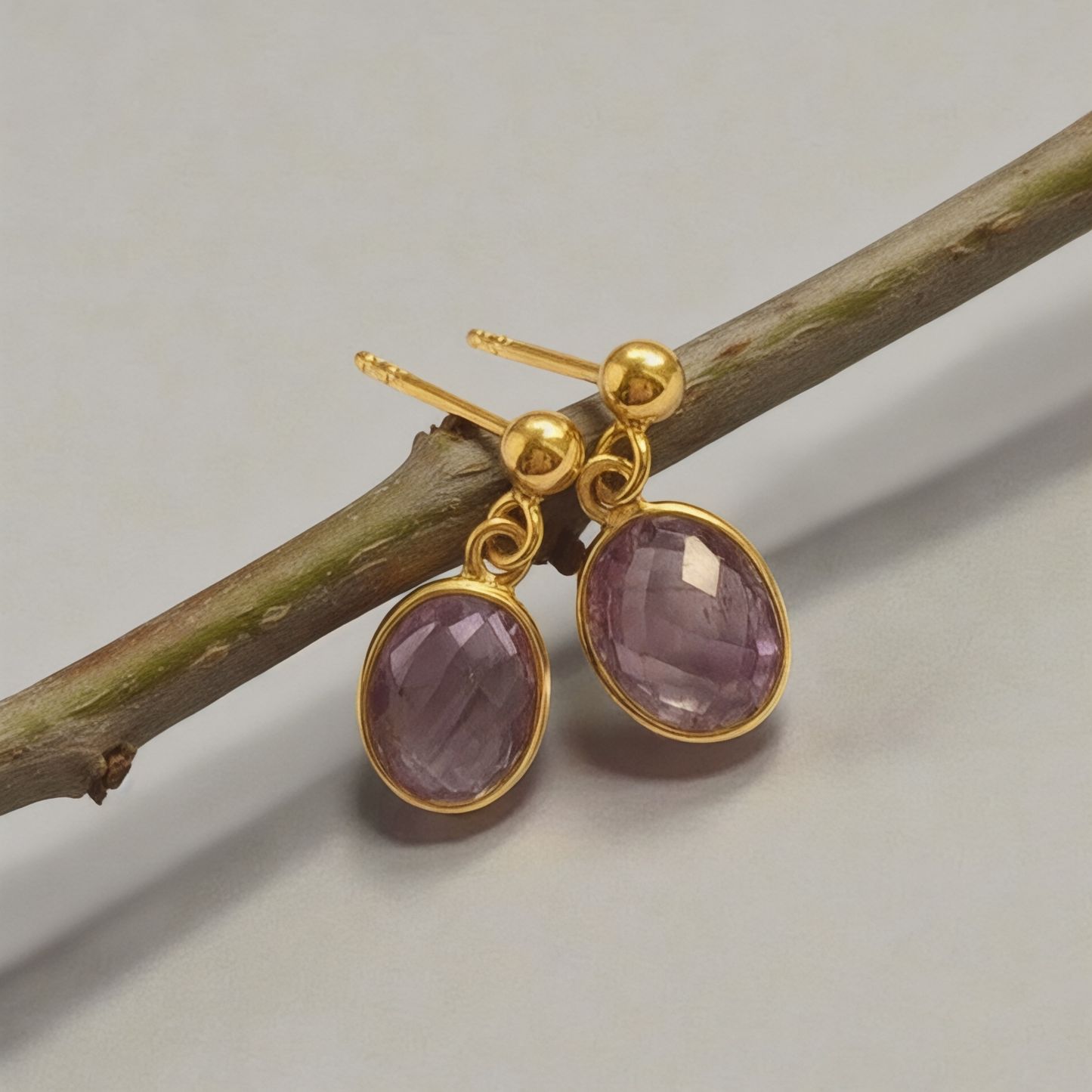 Amethyst 24k gold vermeil stud earrings. February birthstone earrings.