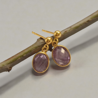 Amethyst 24k gold vermeil stud earrings. February birthstone earrings.