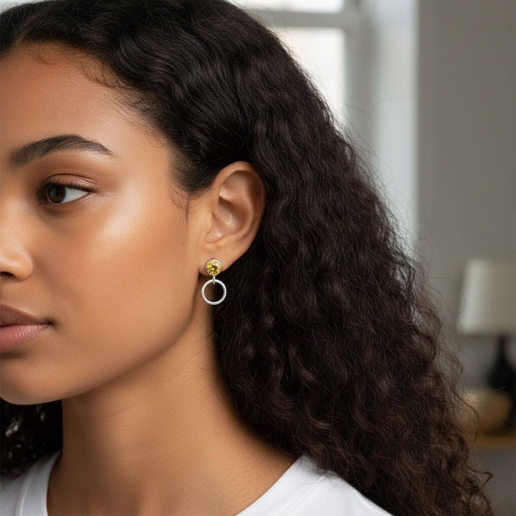 Sterling Silver Birthstone Hammered Circle Stud Earrings