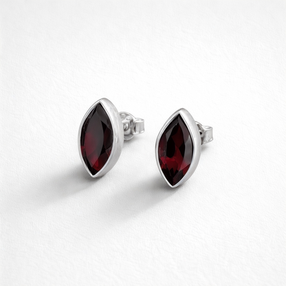 Marquise Garnet Stud Earrings in Sterling Silver