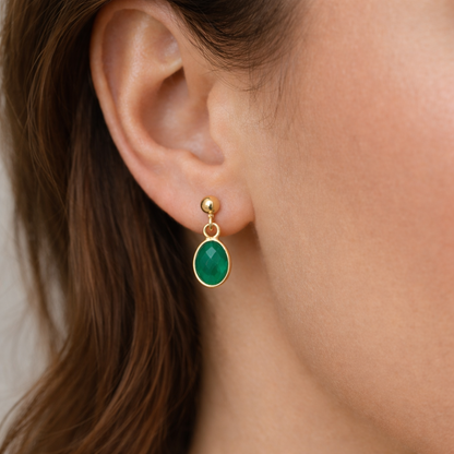 Garnet Gold Vermeil Drop Earrings – Also Available in Green Onyx, Citrine, Lapis Lazuli