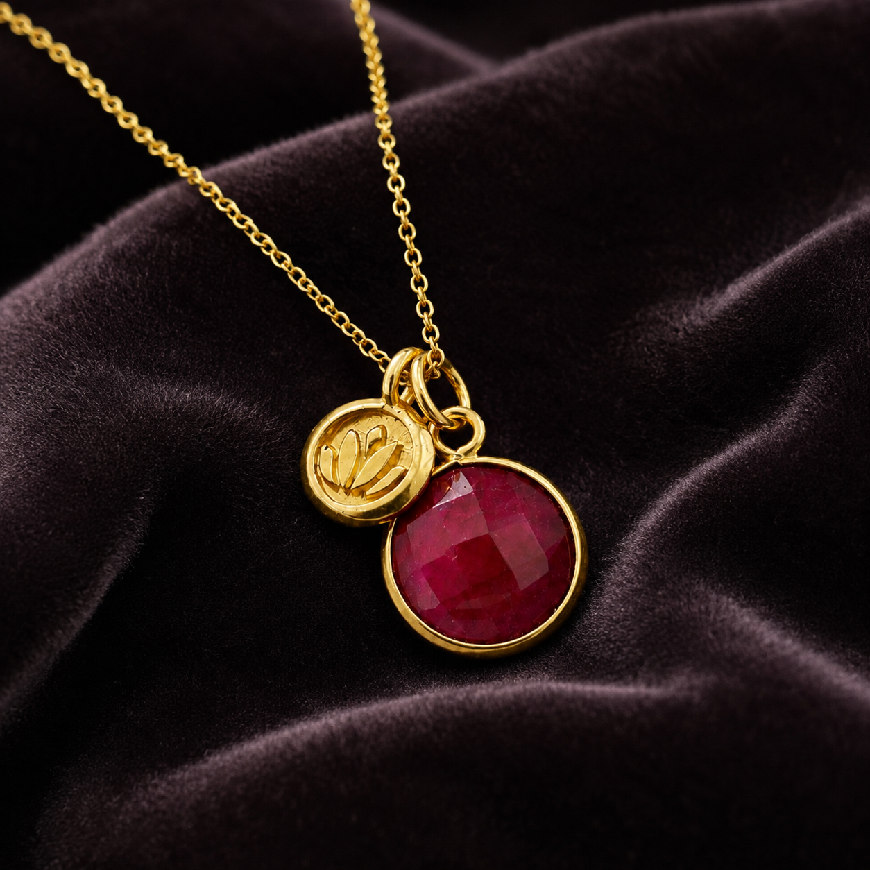Natural Ruby Necklace | 24k Gold Vermeil Lotus Pendant | July Birthstone Gift