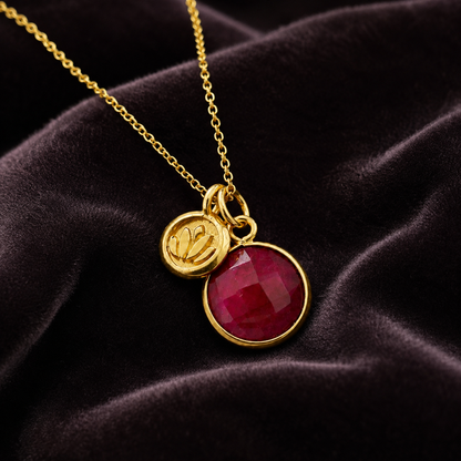 Natural Ruby Necklace | 24k Gold Vermeil Lotus Pendant | July Birthstone Gift