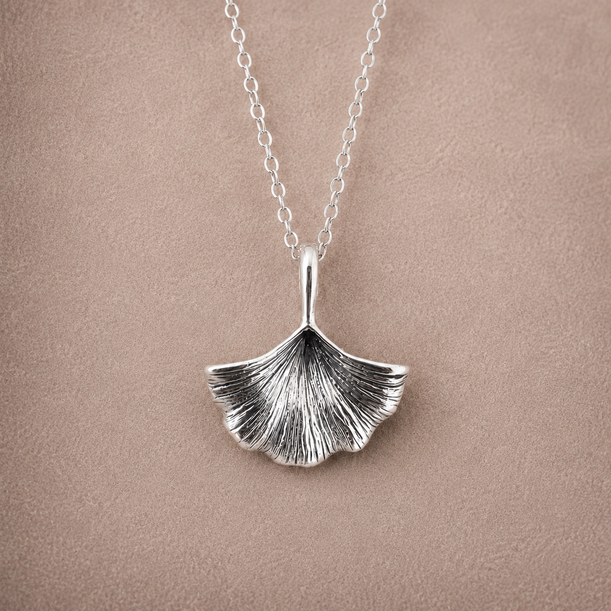 Sterling Silver Oxidised Ginkgo Leaf Necklace