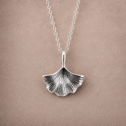 Sterling Silver Oxidised Ginkgo Leaf Necklace