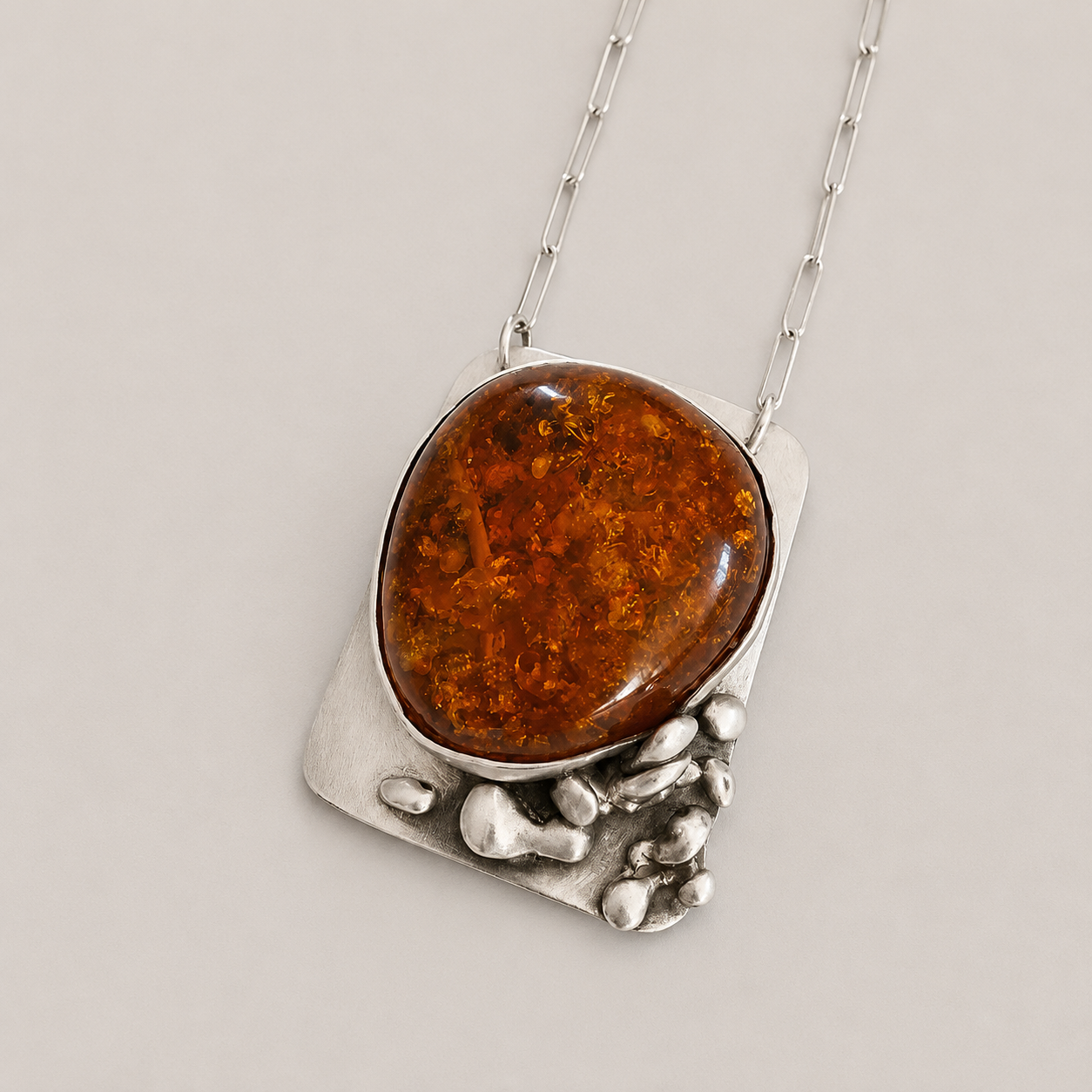 Natural Baltic Amber Statement Necklace in Sterling Silver
