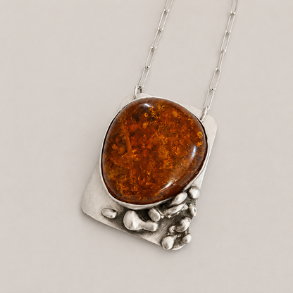 Natural Baltic Amber Statement Necklace in Sterling Silver