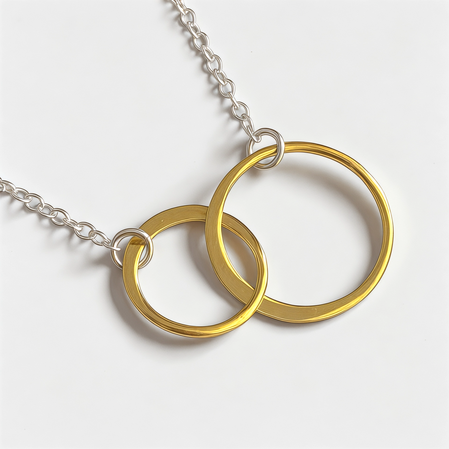 Gold vermeil and sterling silver interlocking circles necklace.