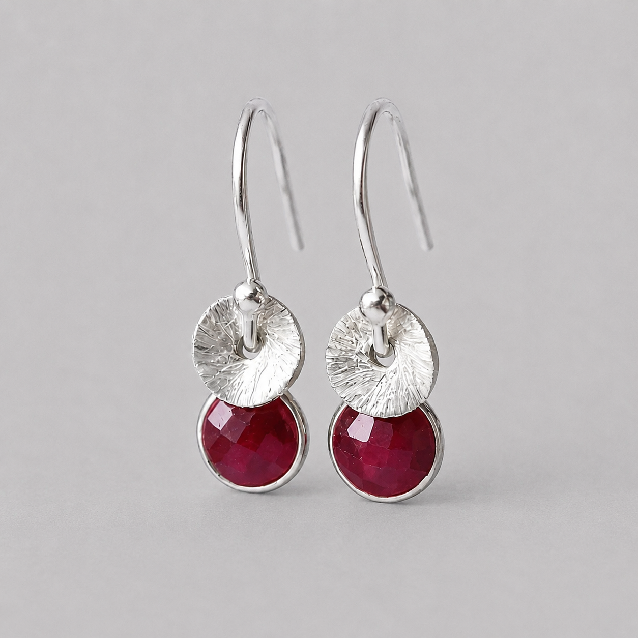 Sterling silver dangle ruby earrings. July birthstone earrings.