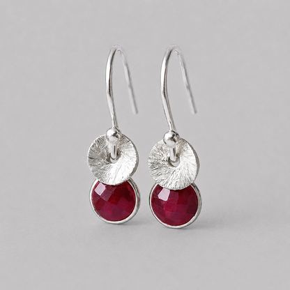 Sterling silver dangle ruby earrings. July birthstone earrings.