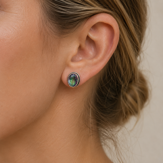 Oval Mystic Topaz Sterling Silver Stud Earrings