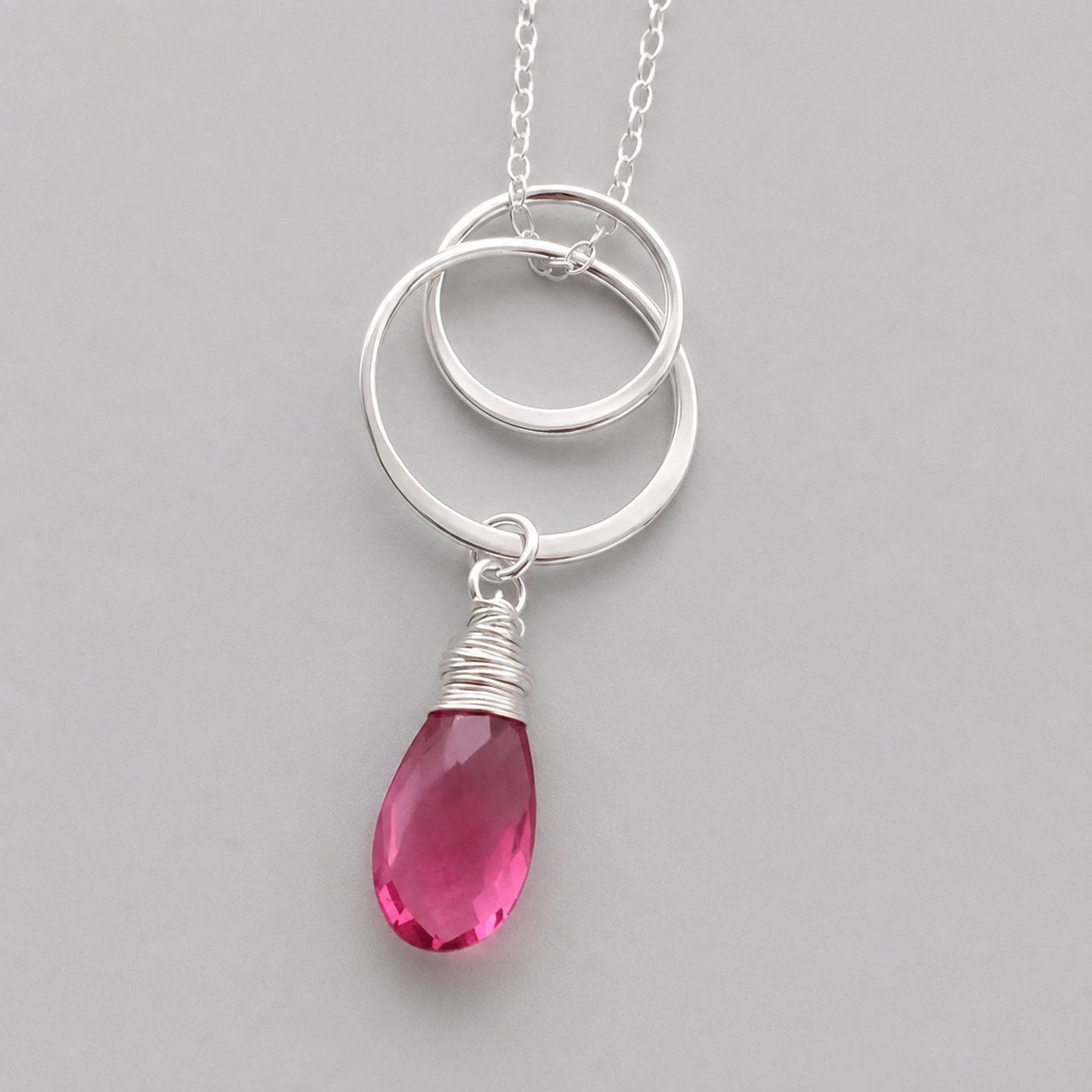 Tourmaline, two circles sterling silver necklace.