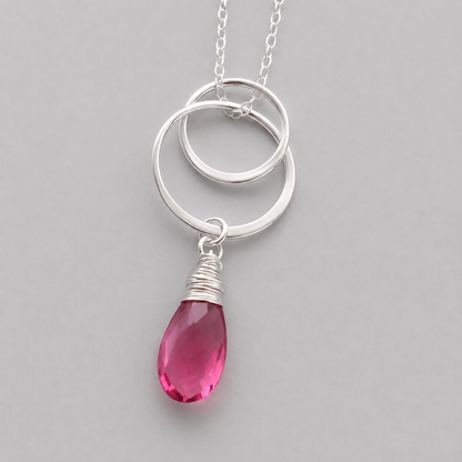 Tourmaline, two circles sterling silver necklace.