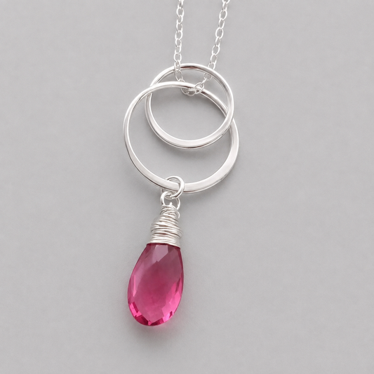 Tourmaline, two circles sterling silver necklace.