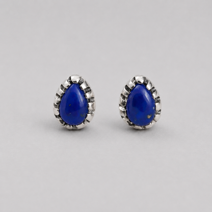 Lapis Lazuli Teardrop Stud Earrings in 925 Sterling Silver