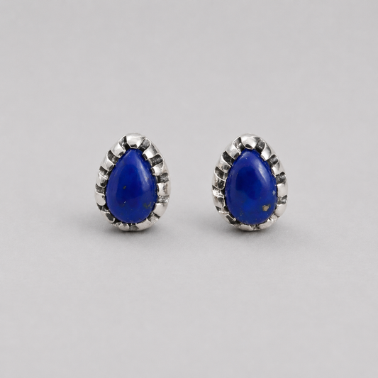 Lapis Lazuli Teardrop Stud Earrings in 925 Sterling Silver