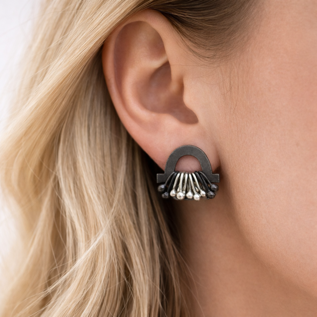 Sterling silver stud earrings. Oxidised silver.