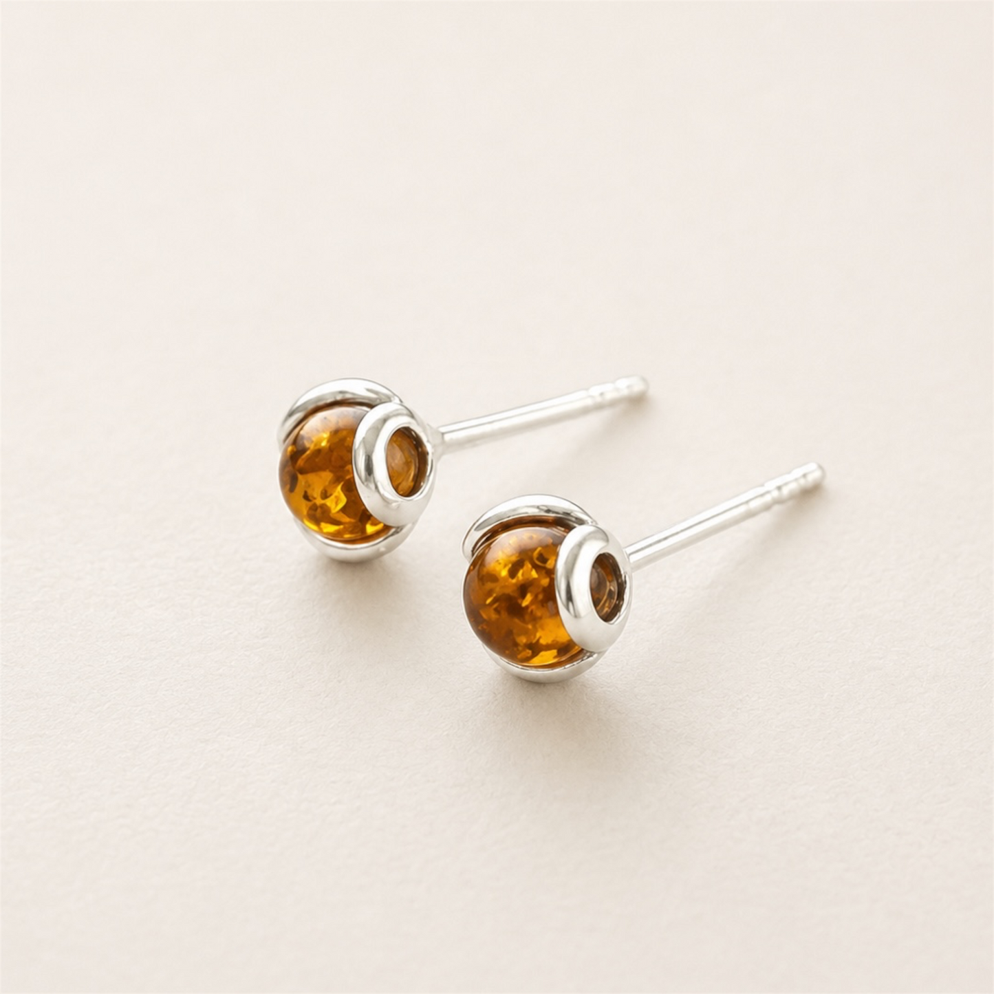 Sterling Silver Amber Ball Stud Earrings