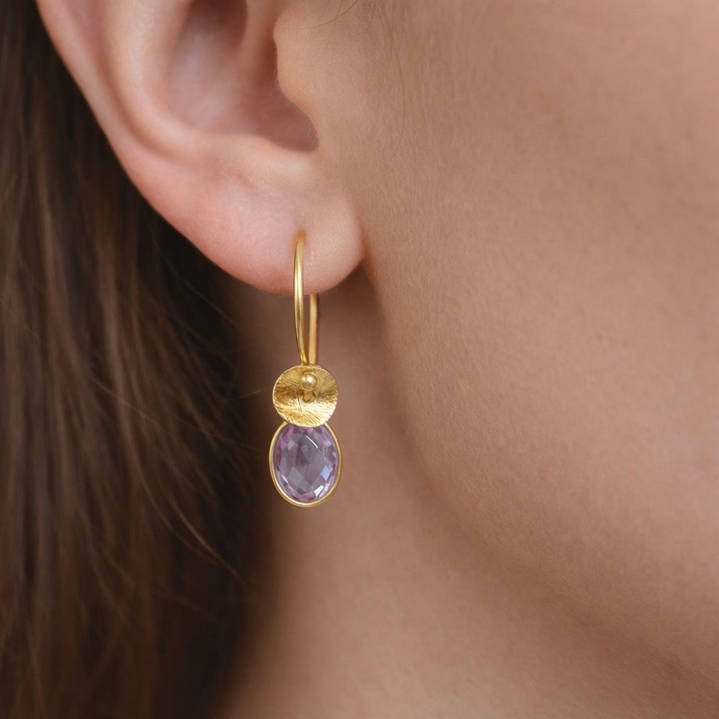Amethyst February birthstone 24k gold vermeil earrings.