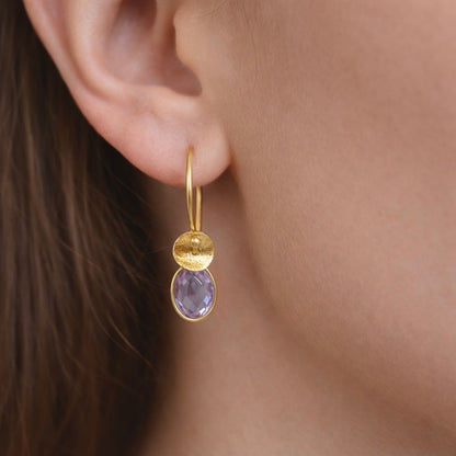 Amethyst February birthstone 24k gold vermeil earrings.