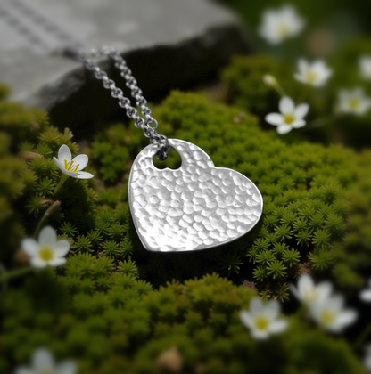 Hammered sterling silver heart necklace pendant.