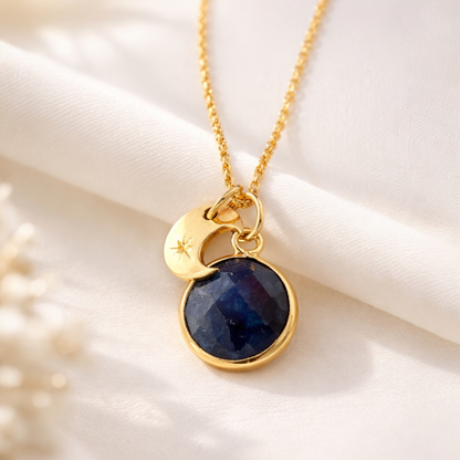 Sapphire & Crescent Moon Gold Vermeil Necklace