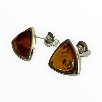Genuine Baltic Amber and Sterling Silver Triangle Stud Earrings
